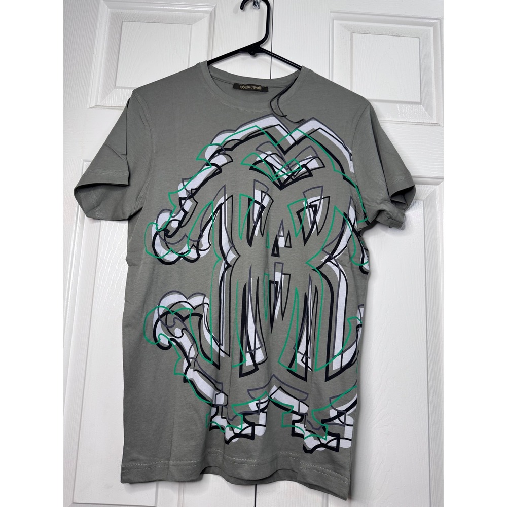 NWOT Roberto Cavalli Mens T Shirt Size S Green Graphic Logo Tee Designer‎ Top - Picture 3 of 9